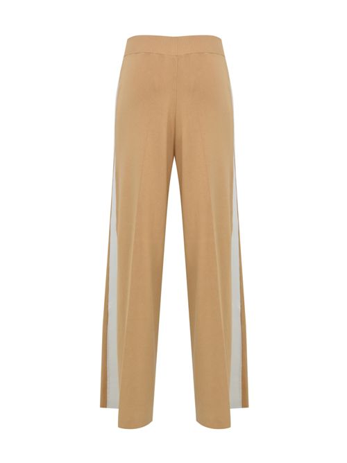 Pantaloni in viscosa con bande lucide Honey/Avorio Elisabetta Franchi | KP69S56E2EG1